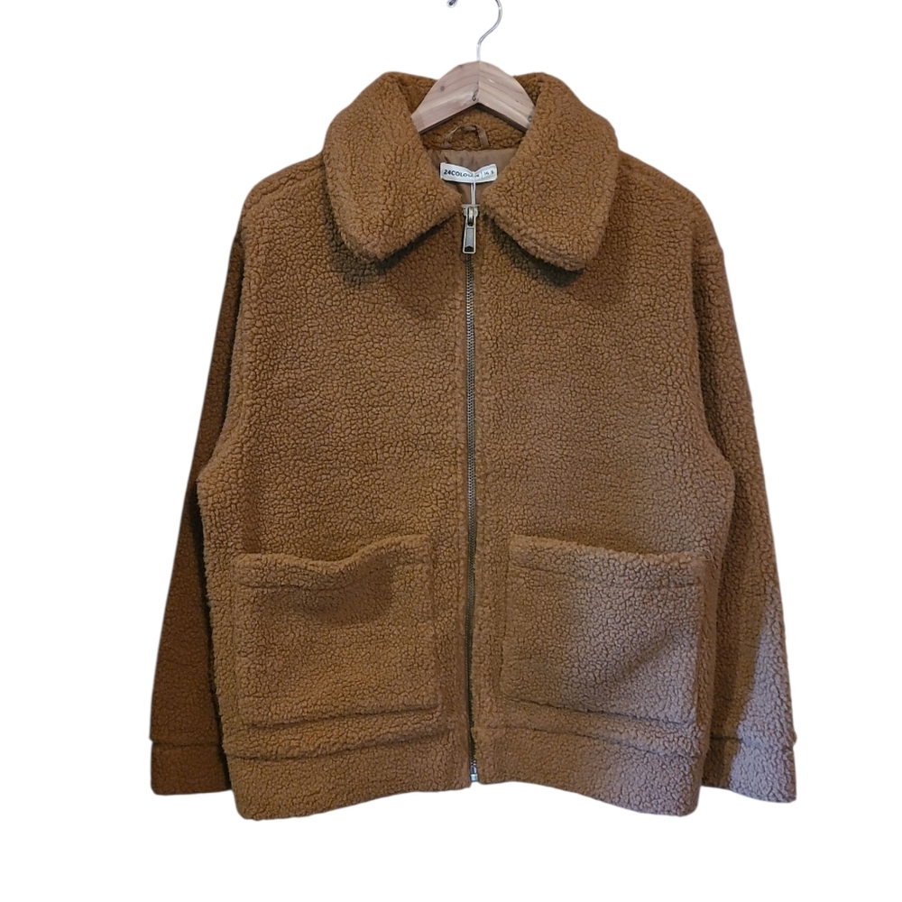 Women's 24 Colours Teddy Fleece Zip Up Jacket Brown Zumiez Small - Picture 6 of 15